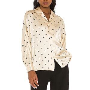 Revolve - Tell Your Friends Dolman Silk Shirt in Plaisantin Cream & Black